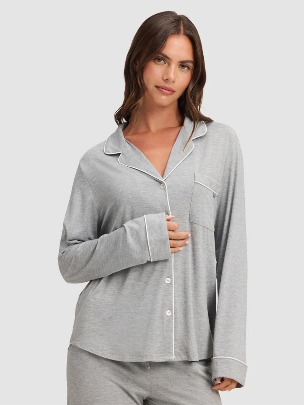 Cozy Earth Women's Bamboo Stretch Knit Long Sleeve Pajama Top Grey Size M